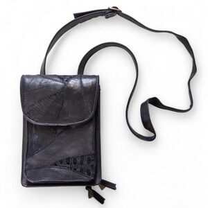 Black Leather Patchwork Crossbody Phone Bag